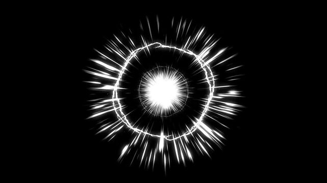 2D cartoon flash fx energy animation, lightning thunder boom animation, Effect explosion lighting shockwave loop, energy spark bursts, flash explosion overlay on black screen energy explosion. 4k