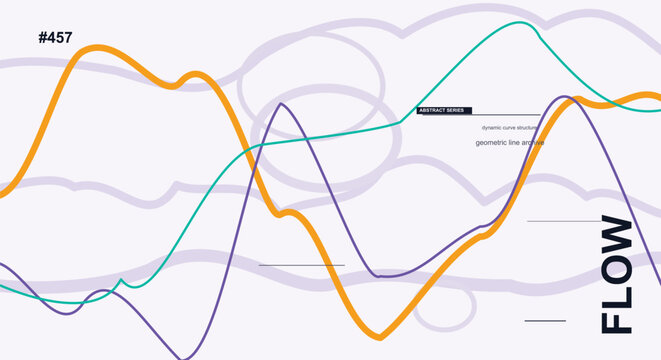 Colorful abstract flow lines with overlapping waves and typography emphasizing movement and direction.