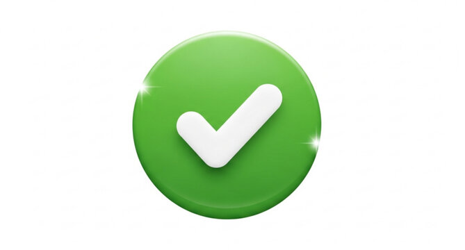 3d green check mark icon circle glossy tick symbol vector illustration approved sign isolated on white