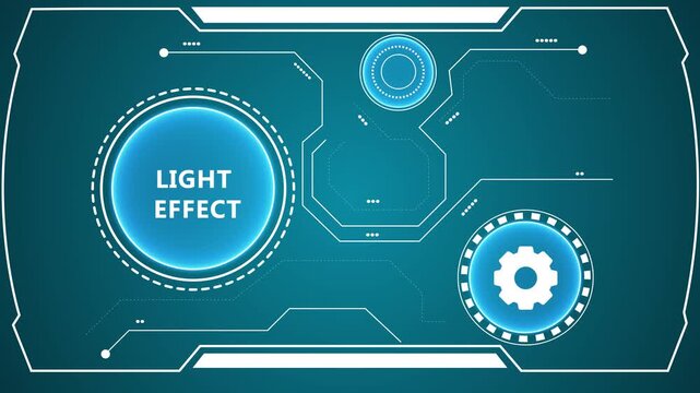 Futuristic HUD UI Interface Design with Glowing Cyan Elements, Circuit Lines and Gear Icon for Digital Technology Dashboard background.