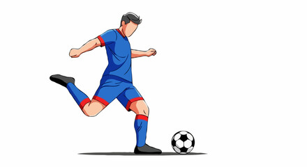 Obraz premium A soccer player in a blue uniform kicking a ball