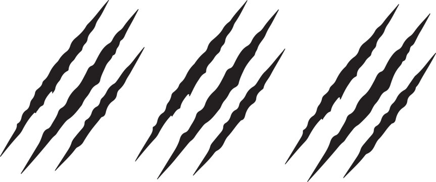 Three sets of sharp, black claw marks or scratches, suggesting danger, wildness, or aggression, perfect for adding an edgy or fierce element to designs.