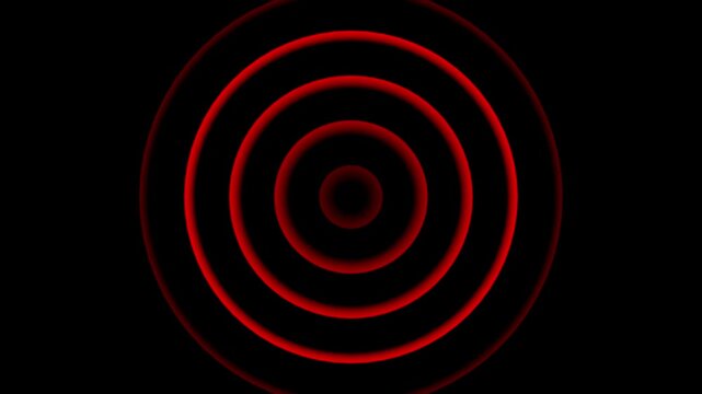 Abstract red circular waves pattern on black background