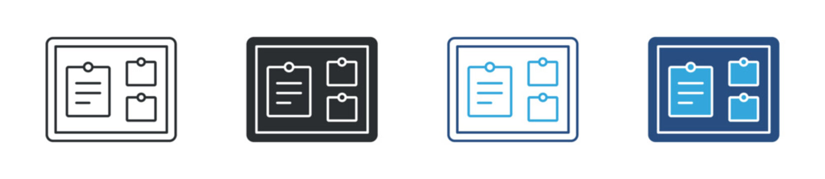 Sticky notes board icon set. task board with pinned notes. planning, organization and workflow management concept. vector illustration.