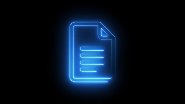 Neon glowing document file icon on black background, important file concept video in 4k.