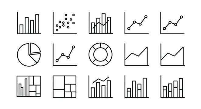 data chart icons set line style isolated on white
