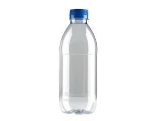 Fototapeta premium A clear plastic water bottle with a blue cap sits against a black background