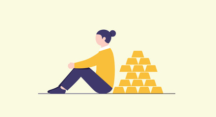 Flat minimalist illustration of gold accumulation patience b © Artbibun