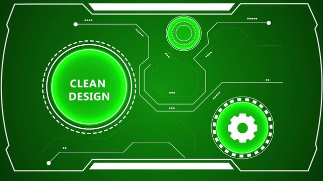 Futuristic Green Digital HUD Interface Design with Circuitry Elements and Gear Icon for Technology and Data Visualization Backgrounds
