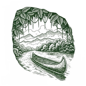 Traditional wooden canoe on water.