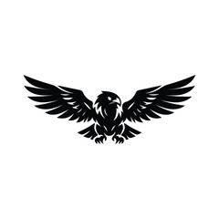 Obraz premium Flying Eagle Logo with Spread Wings – Powerful Bird Mascot in Black and White Vector Style