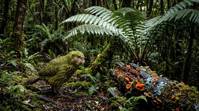 Kakapo Parrot in Lush Forest
