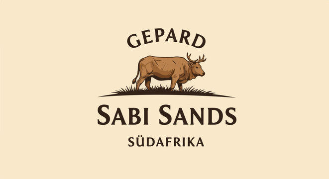 A stylized illustration of a wildebeest against a light beige background, with text above and below