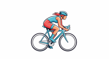 Fototapeta premium A stylized female cyclist in a blue helmet, teal top, and red shorts