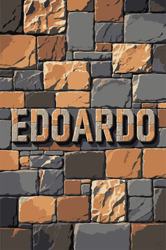 Edoardo//Stone wall vector illustration with carved lettering [Edoardo]. Perfect for decorative surfaces and creative typography projects.

