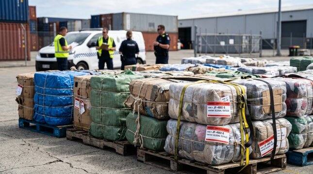 Police seize confiscated package bales at port customs operation urban area cargo inspection law enforcement engagement