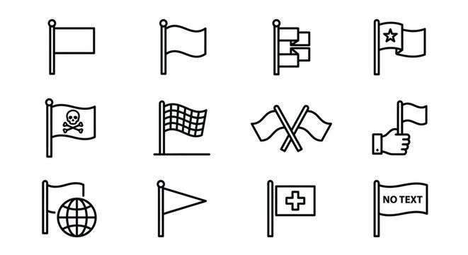 Flag Icons Set Line Art Style on White Background