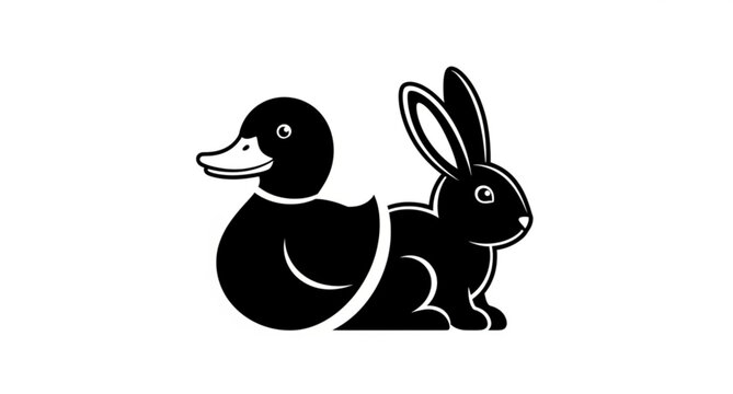 Duck rabbit optical illusion silhouette vector funny ambiguous animal design isolated on white