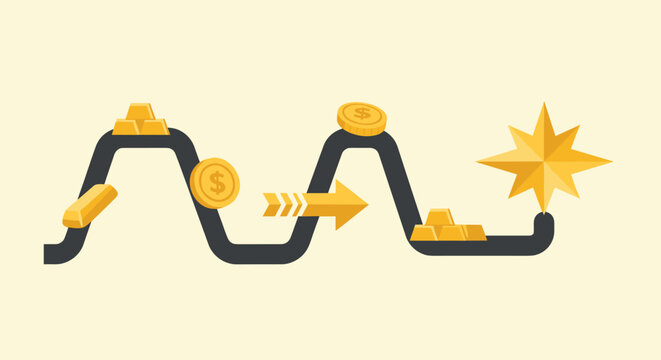 Flat minimalist illustration of gold investment milestone b