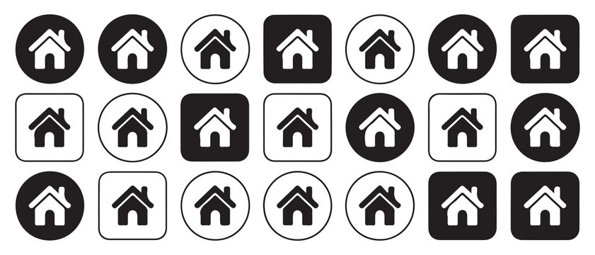 Home Icons in Circle and Square Buttons UI Set. Vector illustration eps 10