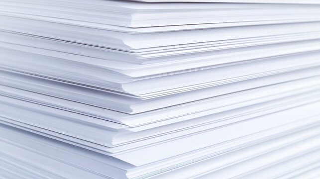 A neat stack of bright white paper sheets in close up