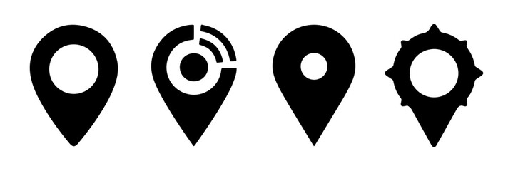 Set of a four map marker and location pin silhouettes for GPS navigation  collection © ZamStock