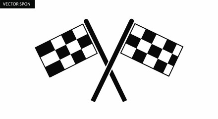 Fototapeta premium Two Crossed Checkered Flags Icon, Symbolizing Racing, Victory, Competition, and the Finish Line in Black and White