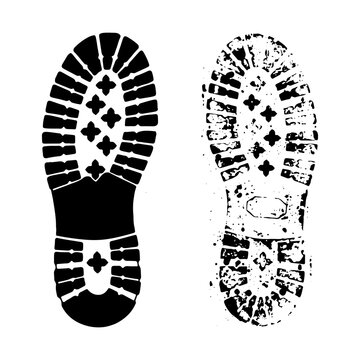 Silhouette of a clean and distressed grunge rugged boot footprint sole tracks