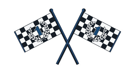 Fototapeta premium Two Crossed Racing Flags with Laurel Wreath and Number 1, Symbolizing Victory and Motorsport Competition