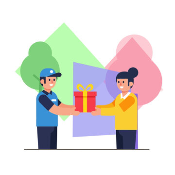 Delivery man handing gift box.