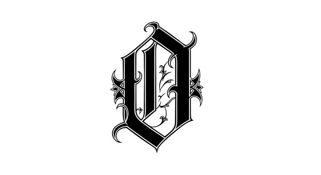 Elegant Decorative Gothic Letter O Initial Design in Black and White Calligraphic Ornamented Style