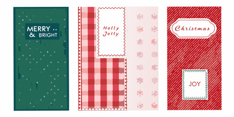 Four festive christmas cards with varied patterns and holiday greetings © Tithi