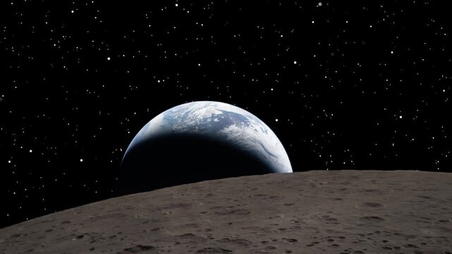 Epic Earthset Looking At Planet Earth From The Moon Surface