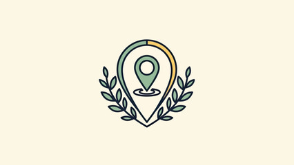 Obraz premium Stylized location pin with laurel branches on a cream background