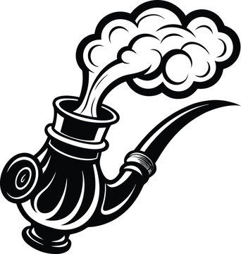 Art of an antique Chinese opium pipe with Smoke Illustration