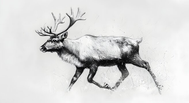 Detailed reindeer sketch capturing antlers fur and expressive eyes image