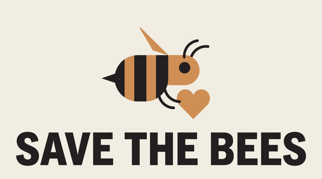 Save the bees typography poster with bold message and simple bee icon flat vector design