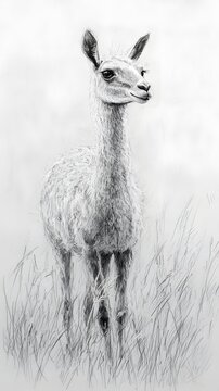 Detailed vicuna sketch capturing soft fur and lifelike posture image