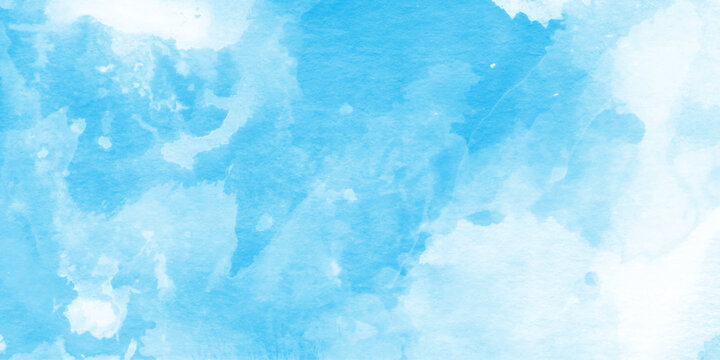 Abstract blue watercolor cloudiness, bright multicolor hand drawn illustration, hand painted abstract soft blue watercolor sky and clouds.