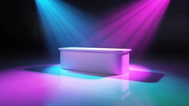 An empty pink ceramic mug sits under a bright stage spotlight on a clean white background, creating an abstract light effect on this isolated kitchen object