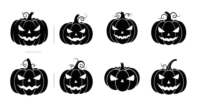 Set of Halloween pumpkin lanterns with faces for decoration, ideal for seasonal design projects