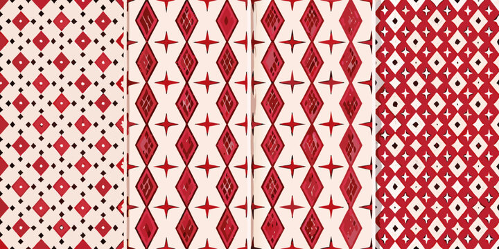 Harlequin pattern classic red and cream diamond geometric design