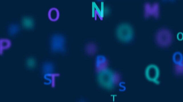 Dynamic typography animation with scattered glowing letters in bokeh style