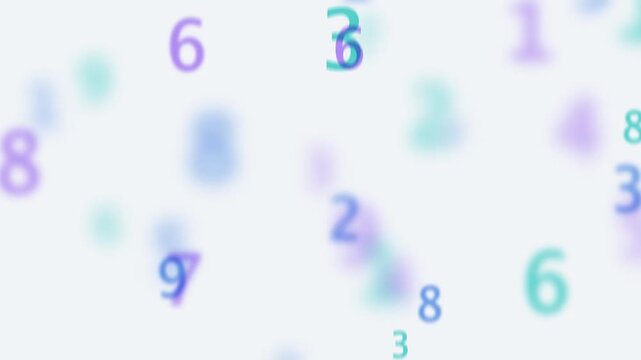 Dynamic numeric animation with scattered glowing digits in bokeh style, seamless looping