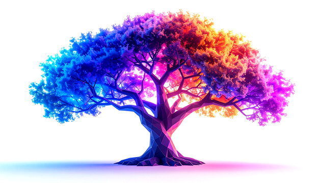 Vibrant geometric tree illustration against white background