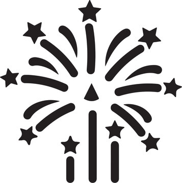 Fireworks explosion, festive icon, celebration symbol, black vector graphic