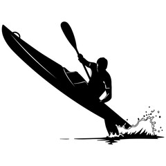 Silhouette of a Surfer Riding a Wave at Sunset in Black and White © ArobiBinte