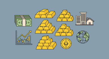 Flat minimalist illustration of gold investment diversification b © Artbibun