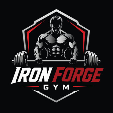 Iron Forge Gym Logo &ndash; Strong Bodybuilder Lifting Barbell Fitness Emblem