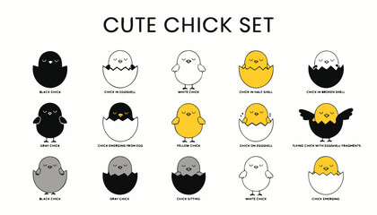 Professional set of baby bird icons with different stages of hatching and color variations © SarwarGfx